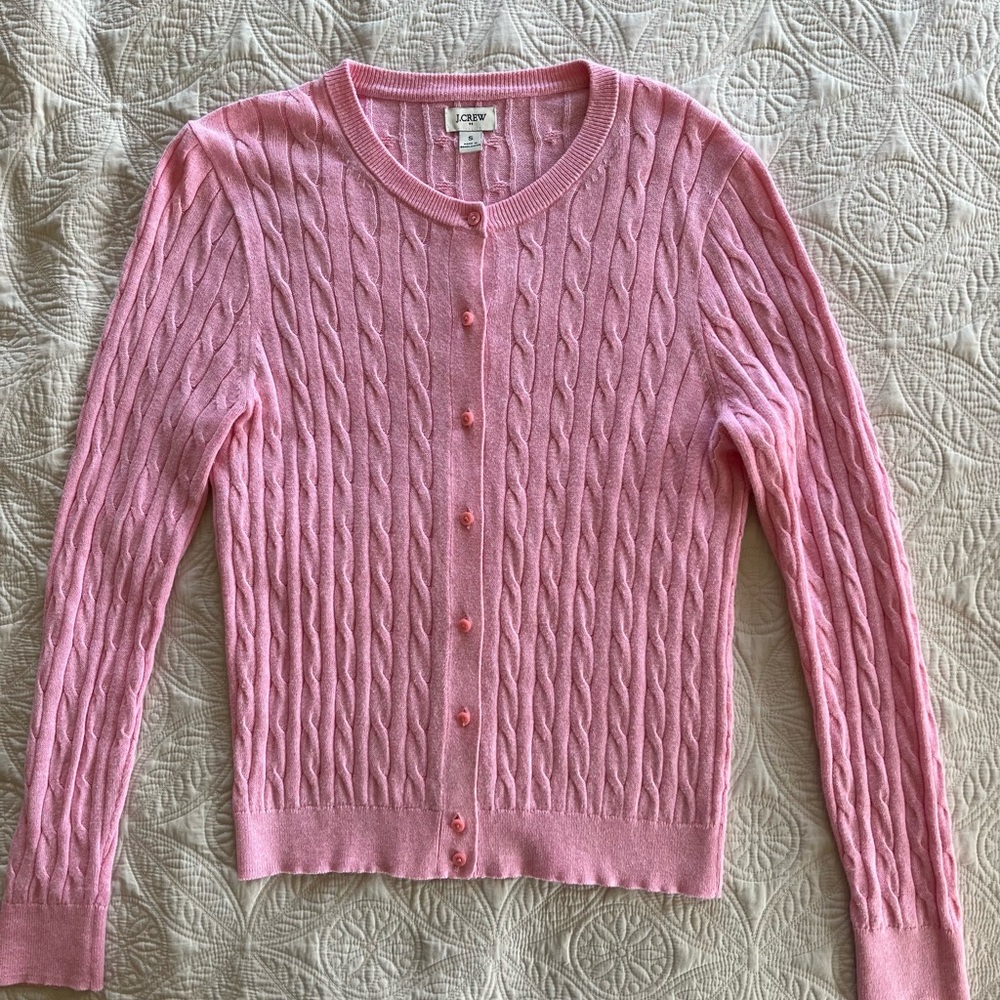 J. Crew Pink Cable Knit Cardigan